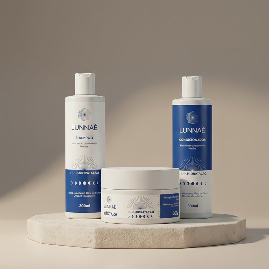 Kit capilar Hidratação LUNNAÈ – Shampoo + Condicionador + Máscara