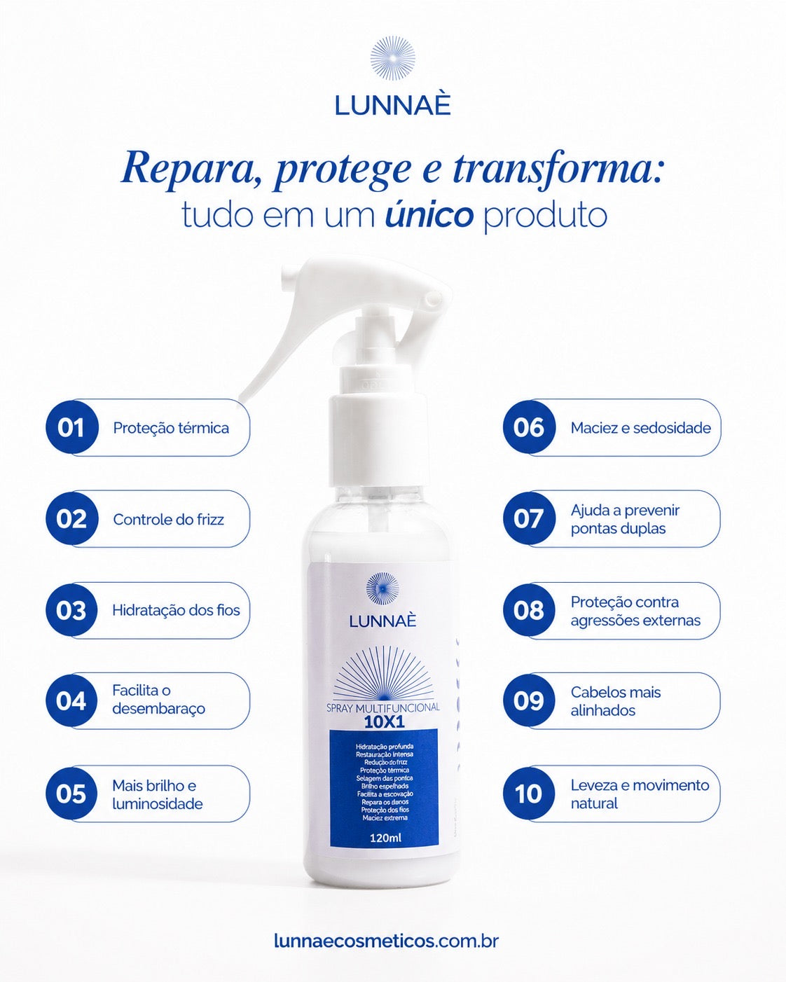 Spray capilar Leave-in 10x1 120ml - Lunnaè