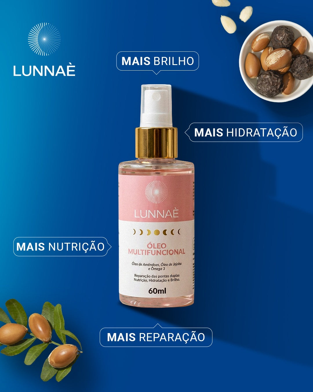 Kit capilar Tratamento Completo LUNNAÈ – Spray Leave-in 10x1 + Óleo Capilar Multifuncional