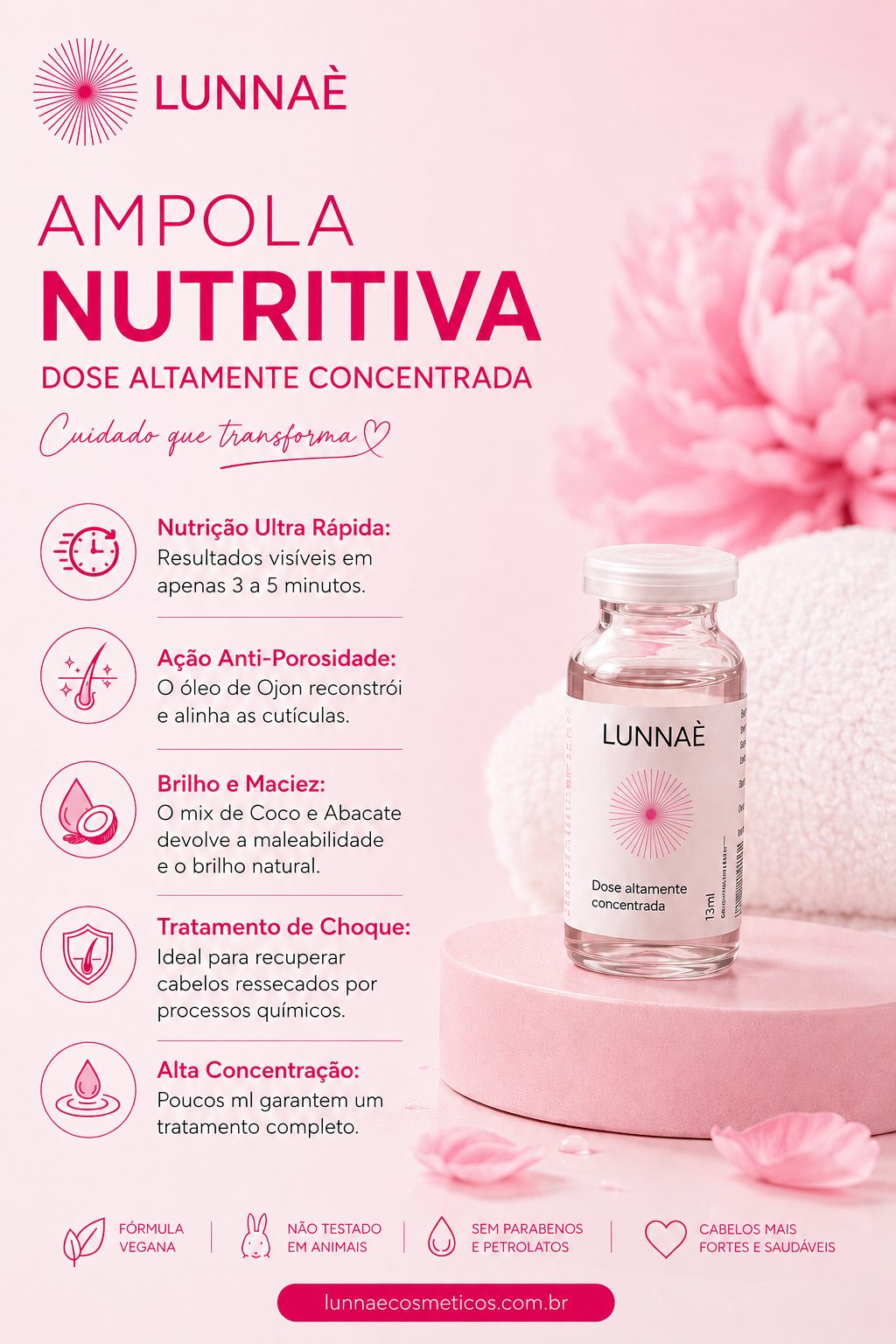 Ampola multifuncional capilar- hidrata, nutri e reconstrói  15ml - Lunnaè
