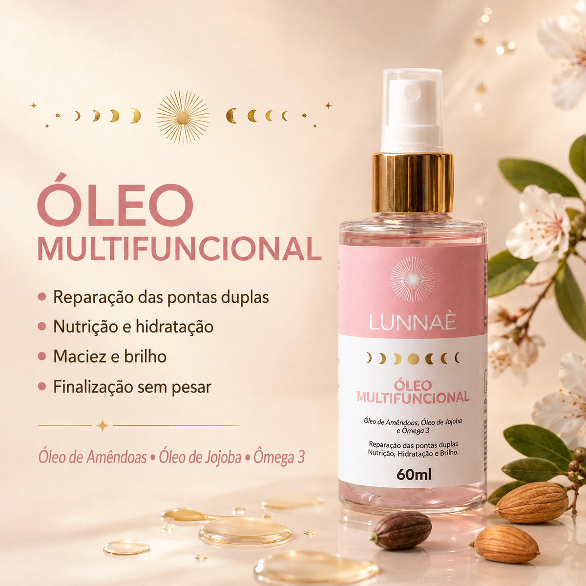 Kit capilar Tratamento Completo LUNNAÈ – Spray Leave-in 10x1 + Óleo Capilar Multifuncional