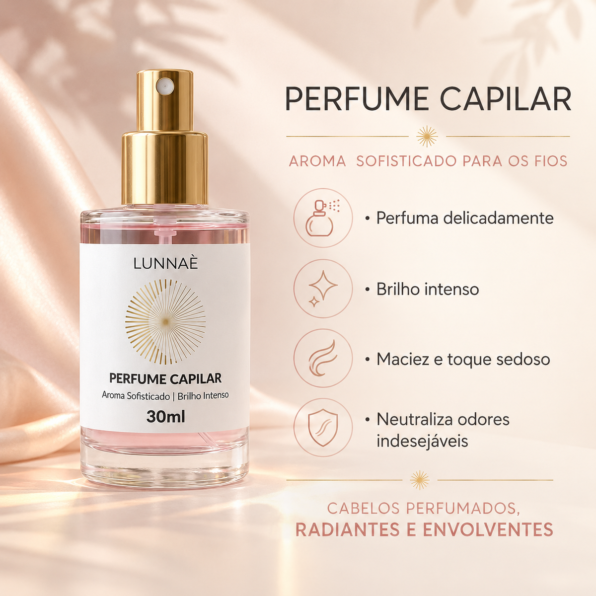 Perfume Capilar com jojoba e amêndoas 30ml - Lunnaè