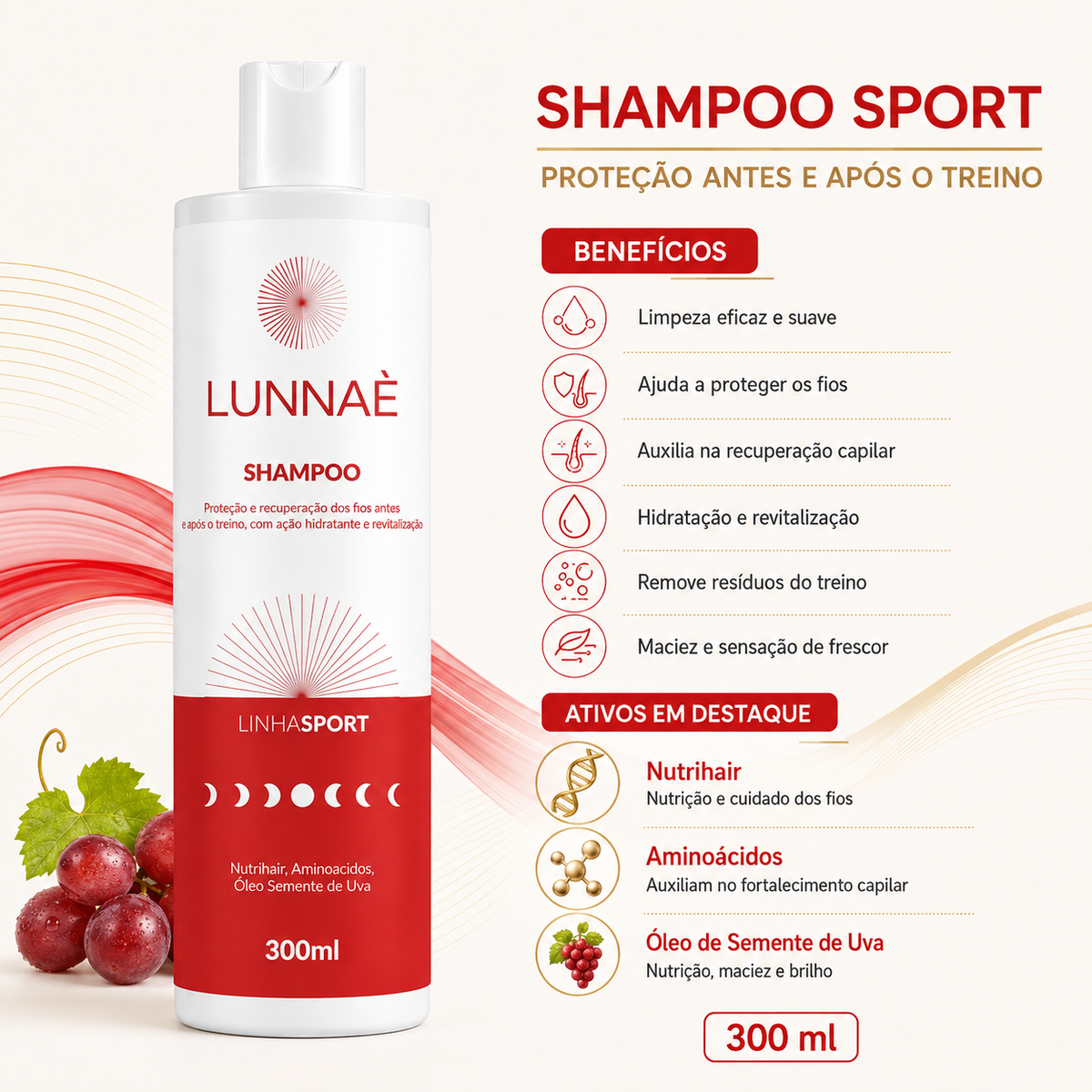 Shampoo Capilar Sport 300ml - Lunnaè