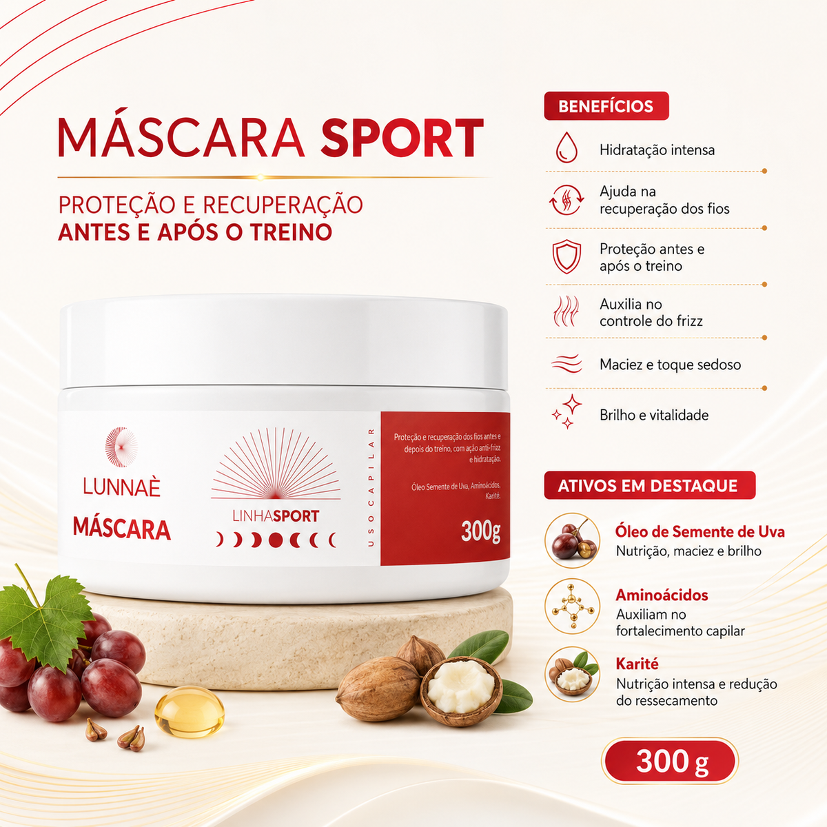 Máscara Capilar Sport 300 g - Lunnaè