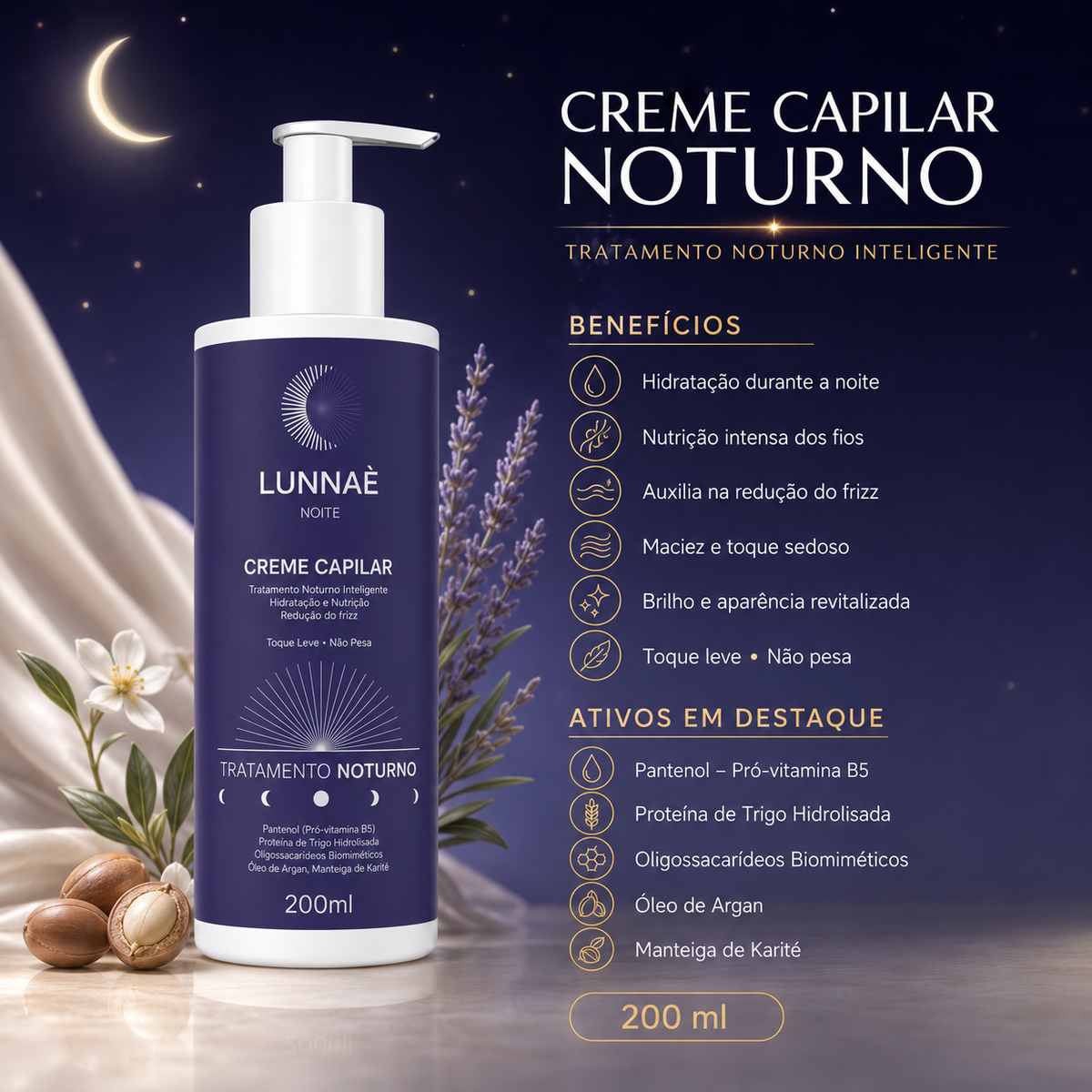 Creme Capilar Noturno 200ml - Lunnaè
