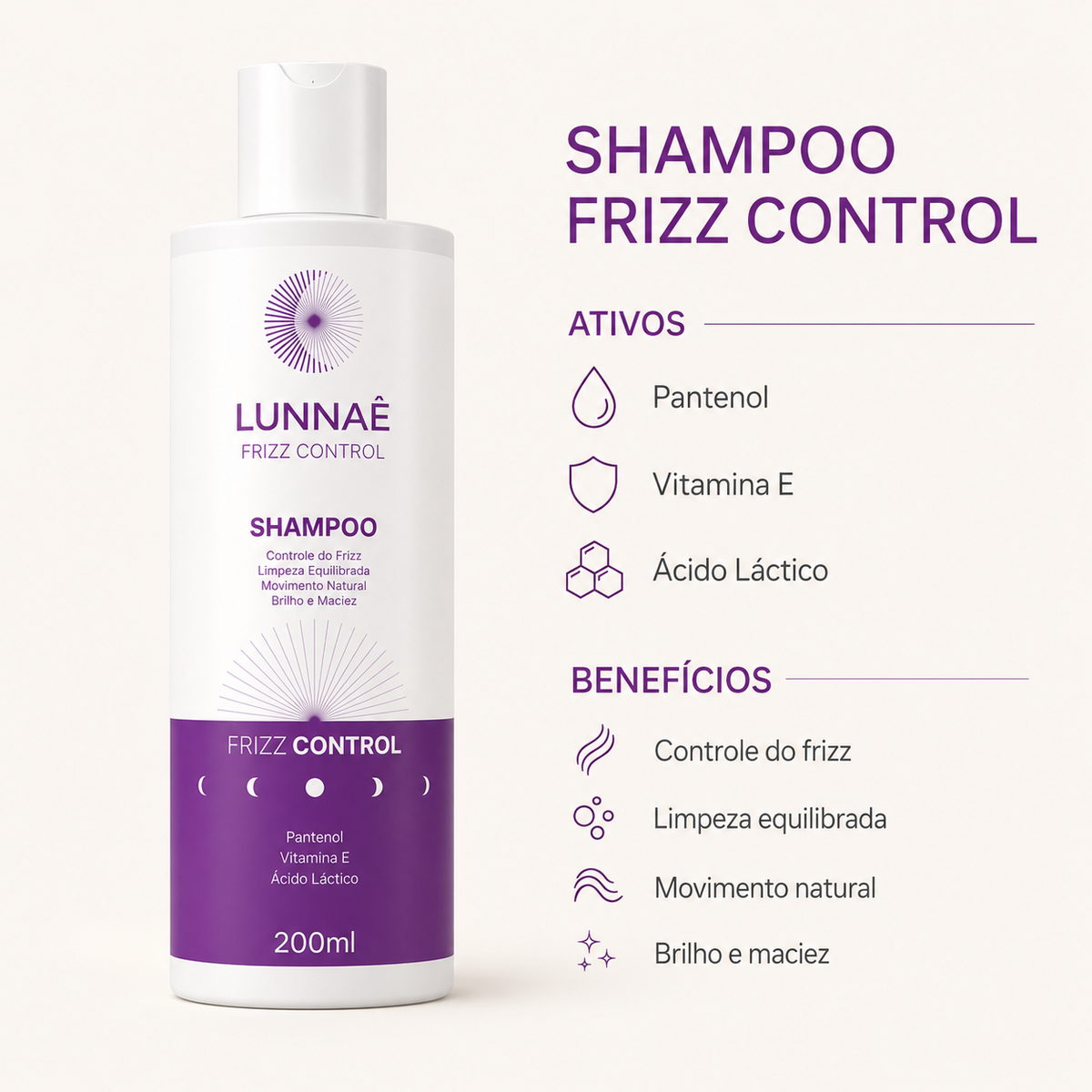 Kit Frizz Control Capilar : Shampoo + Condicionador + Máscara + Spray antifrizz - Lunnaè