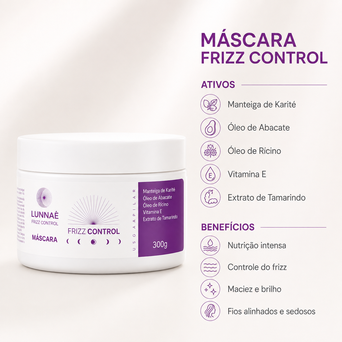 Máscara Capilar Frizz Control  300g - Lunnaè