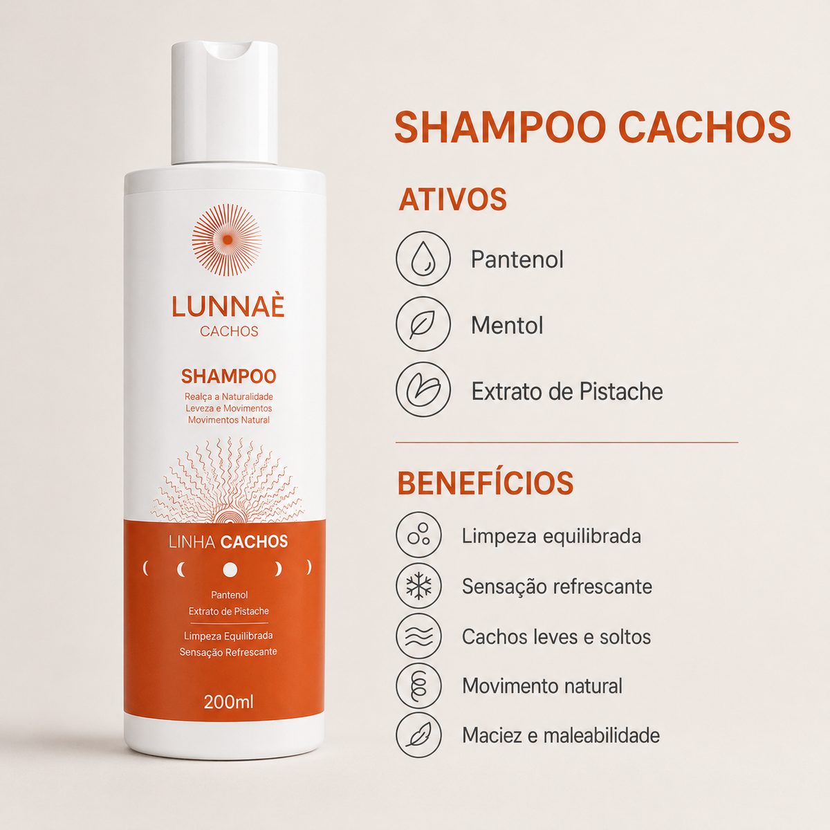 Kit Capilar Cachos: Shampoo + Condicionador + Máscara Cachos - Lunnaè