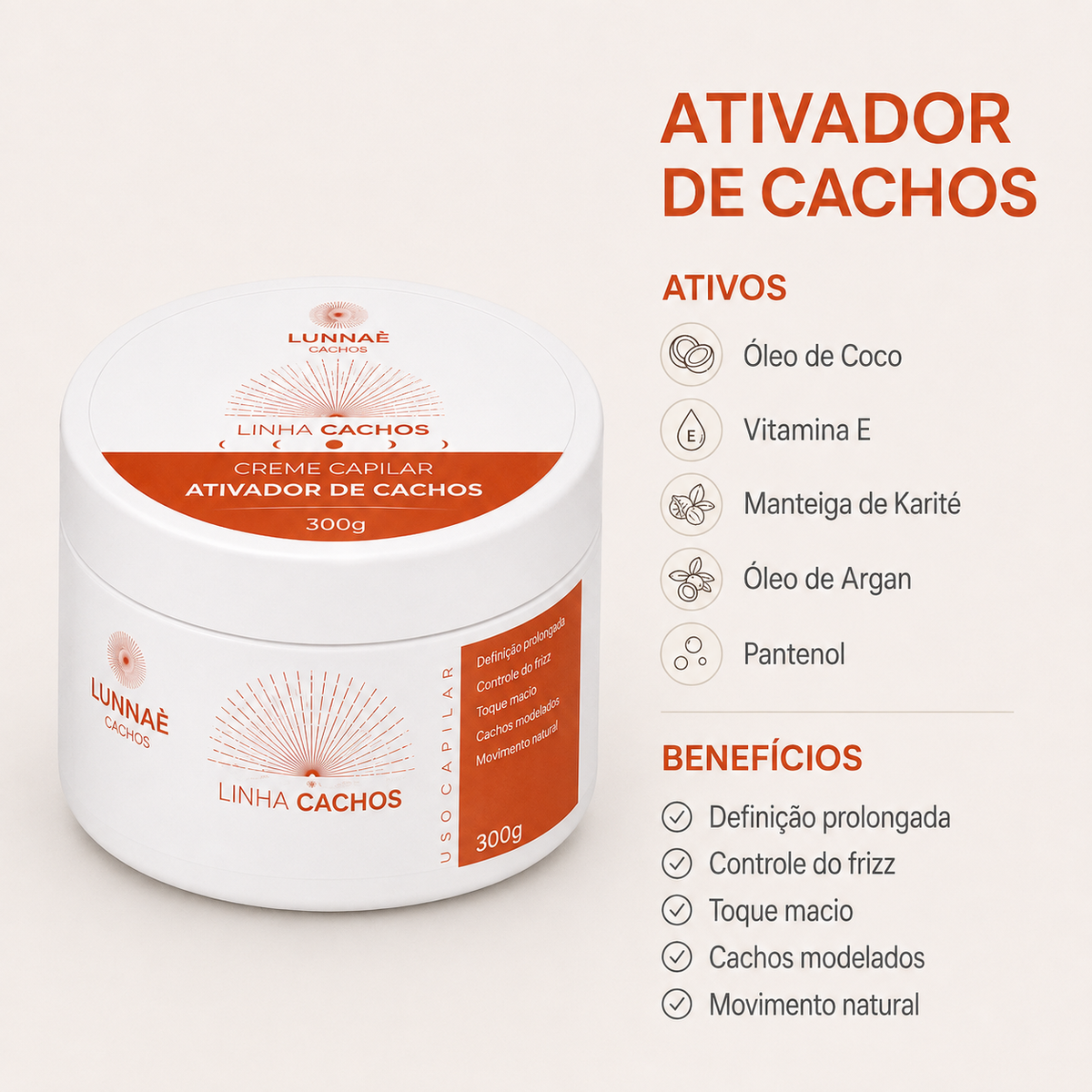 Kit Capilar Cachos: Shampoo + Condicionador + Mãscara + Ativador de Cachos - Lunnaè