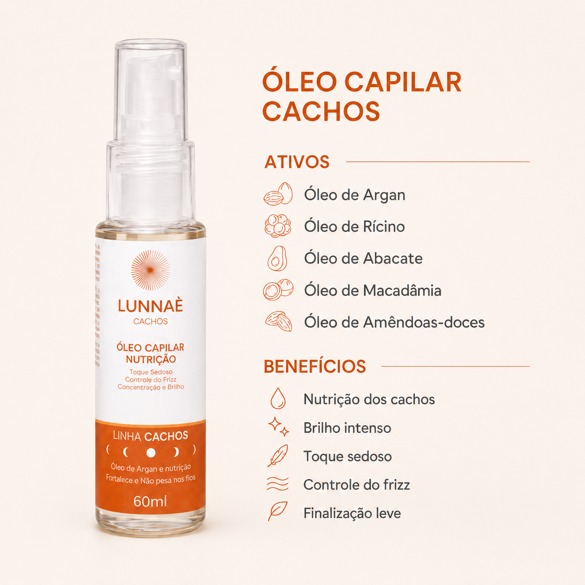 Óleo Capilar nutrição cachos 60ml - Lunnaè