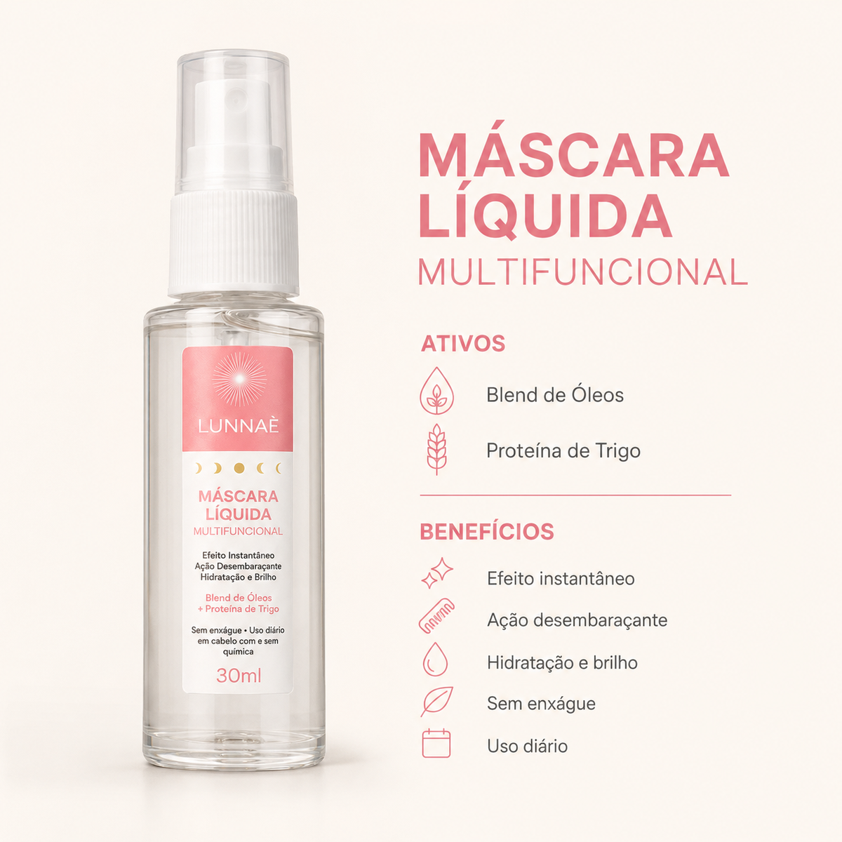 Máscara Capilar Líquida Multifuncional 30 ml - Lunnaè
