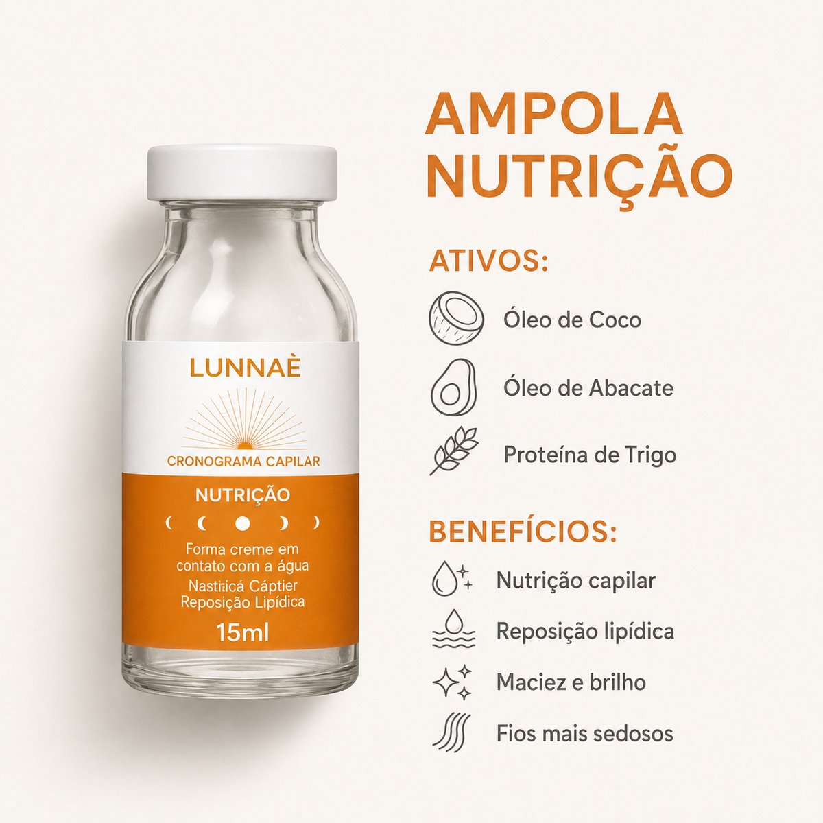 Ampola Capilar Nutrição  15ml - Lunnaè