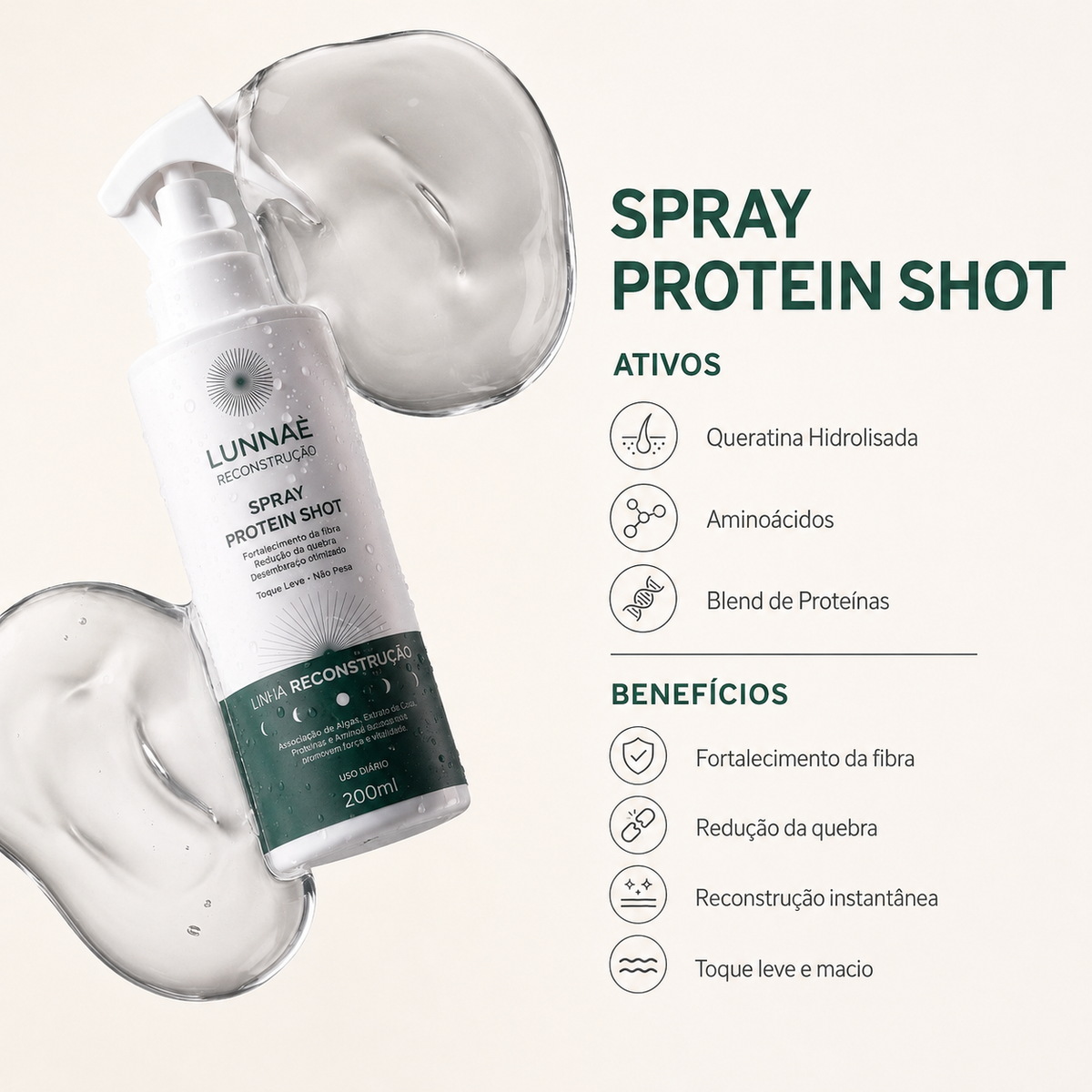 Spray Leave-in Capilar Reconstrução 200ml - Lunnaè