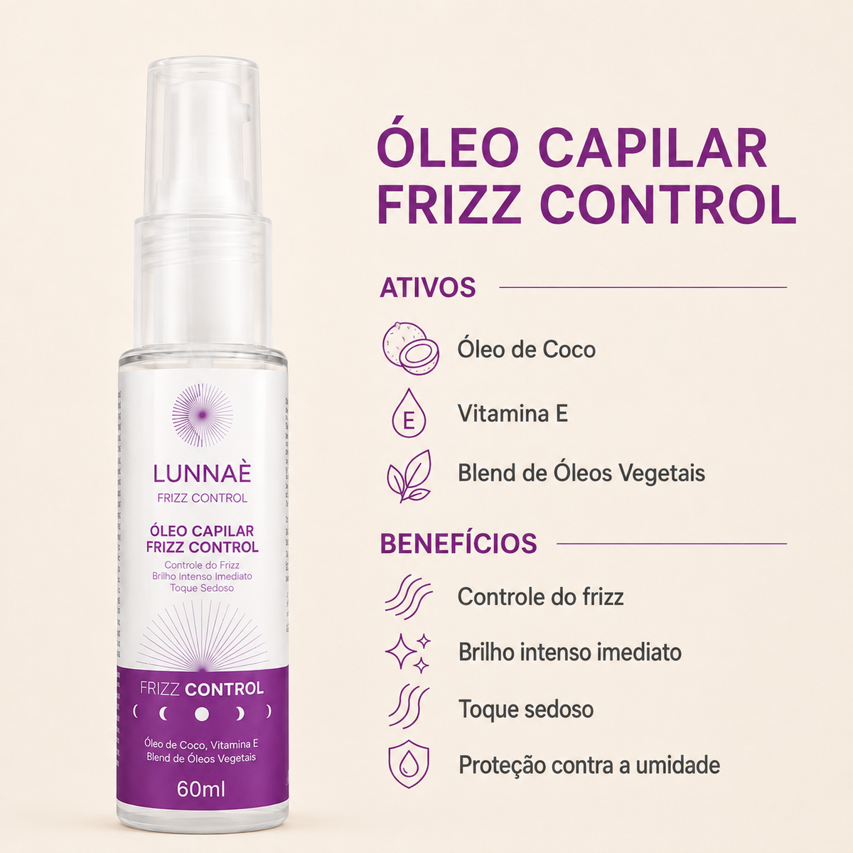 Óleo Capilar Frizz Control  60 ml - Lunnaè