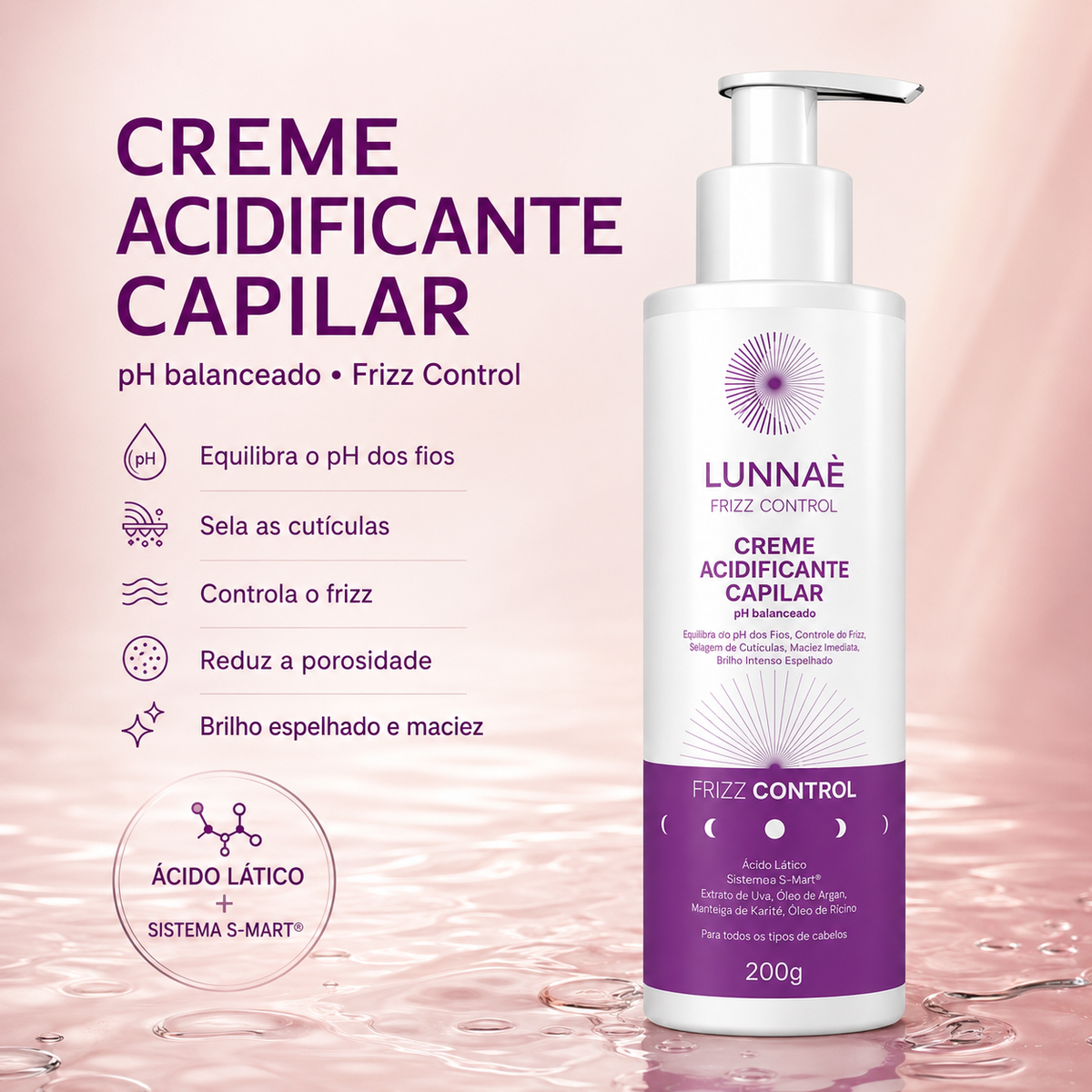 Creme Acidificante Capilar Frizz Control 200g - Lunnaè