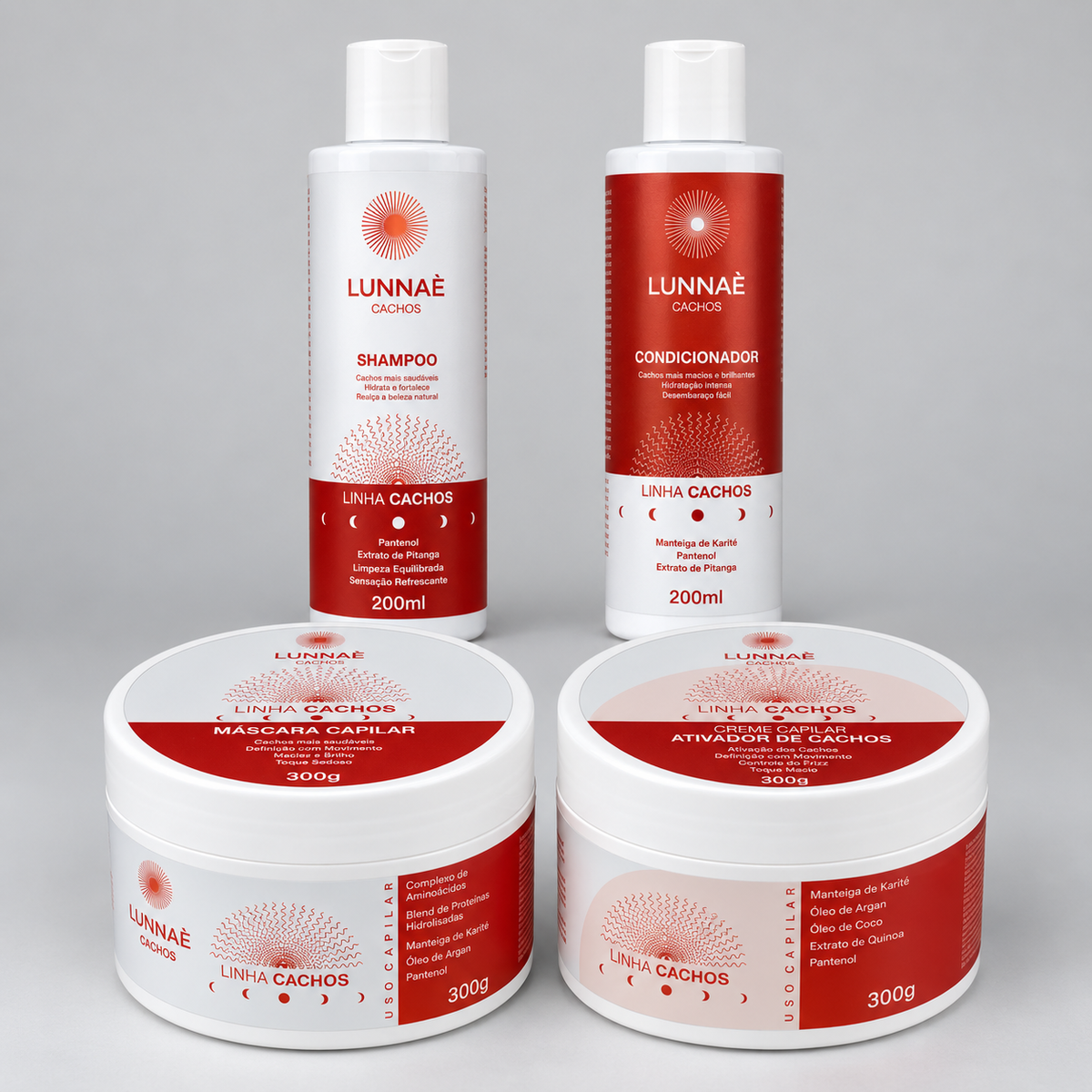 Kit Capilar Cachos: Shampoo + Condicionador + Mãscara + Ativador de Cachos - Lunnaè