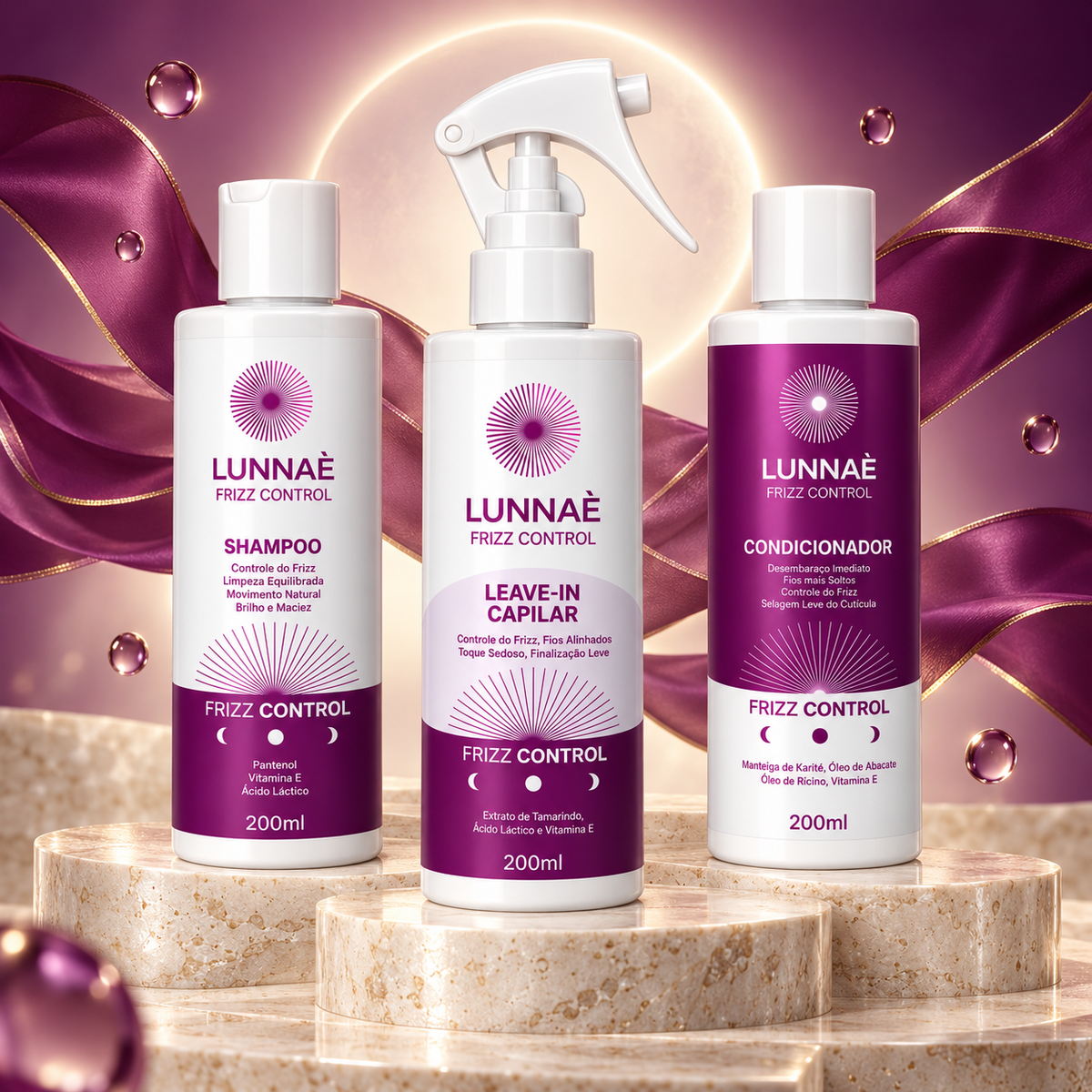 Kit Frizz Control Capilar : Shampoo + Condicionador + Spray Frizz Control - Lunnaè