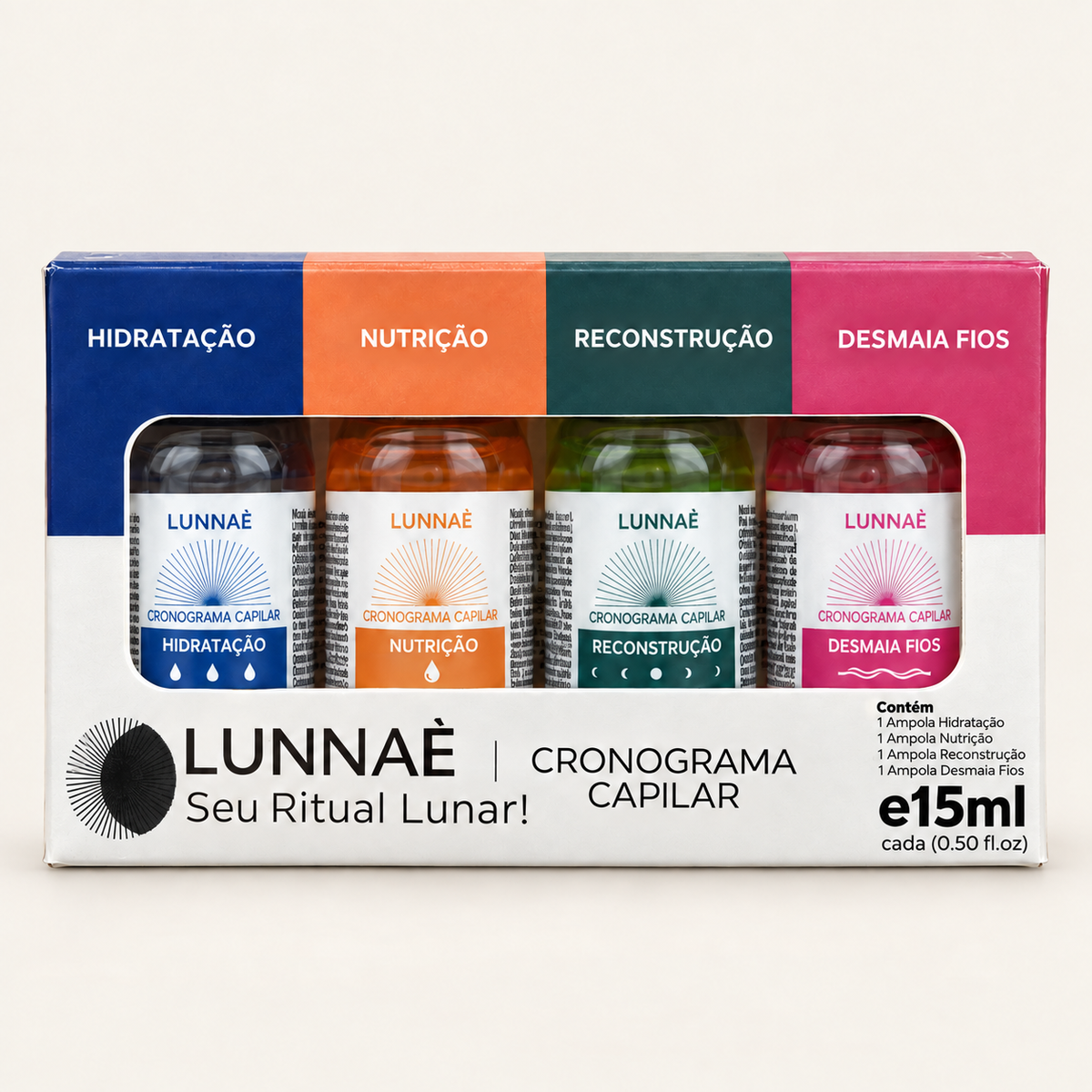 Cronograma capilar: Desmaia cabelo + Hidratação + Nutrição + Reconstrução - Lunnaè