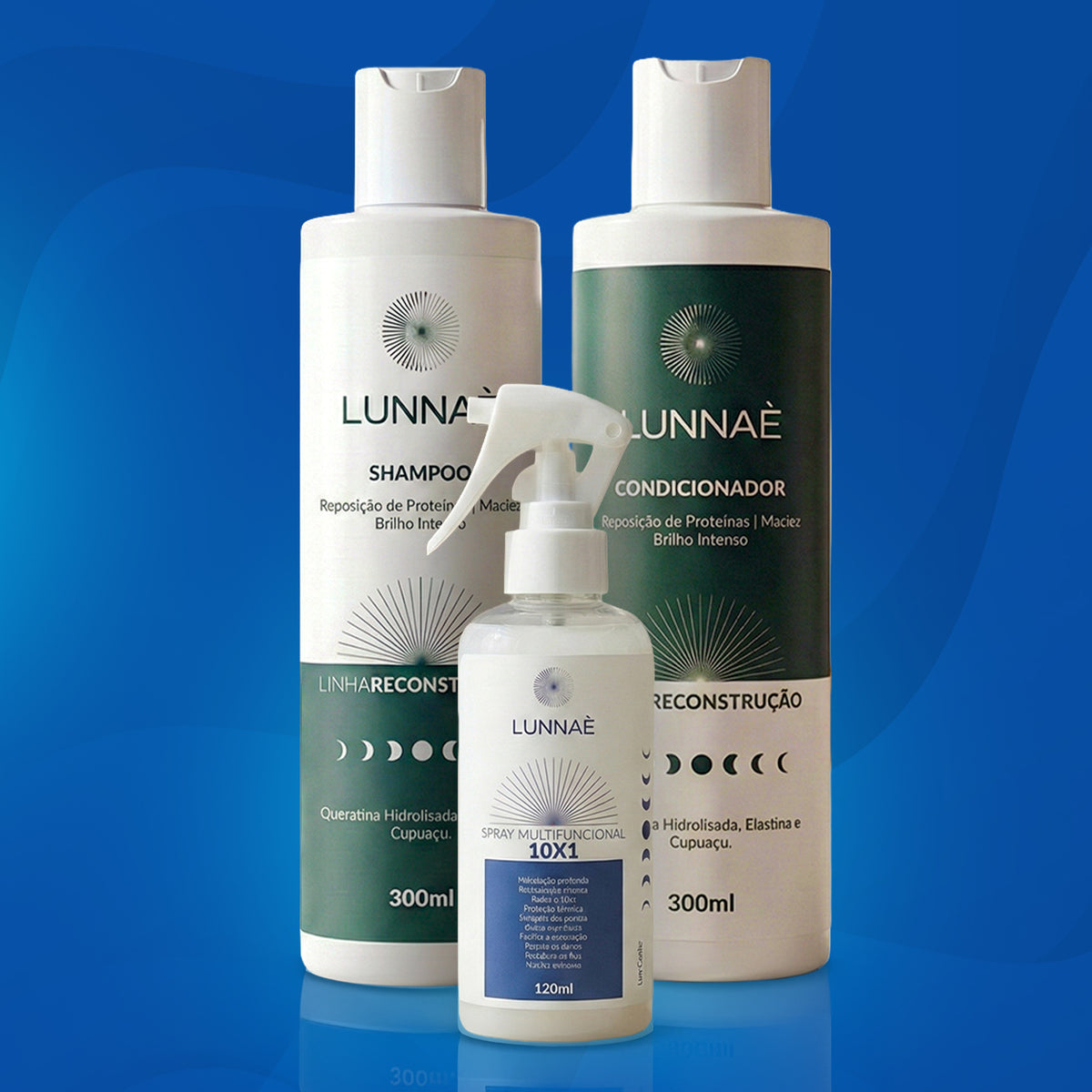 Kit capilar Reconstrução: Shampoo + Condicionador + Spray Multifuncional 10 X 1