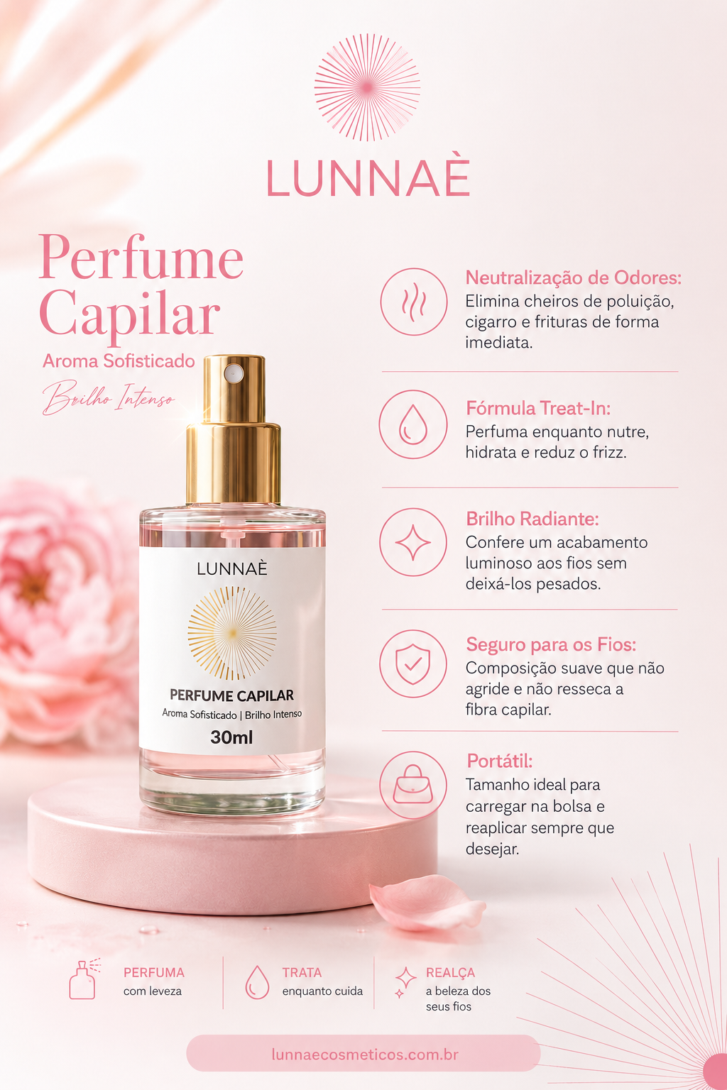 Perfume Capilar com jojoba e amêndoas 30ml - Lunnaè