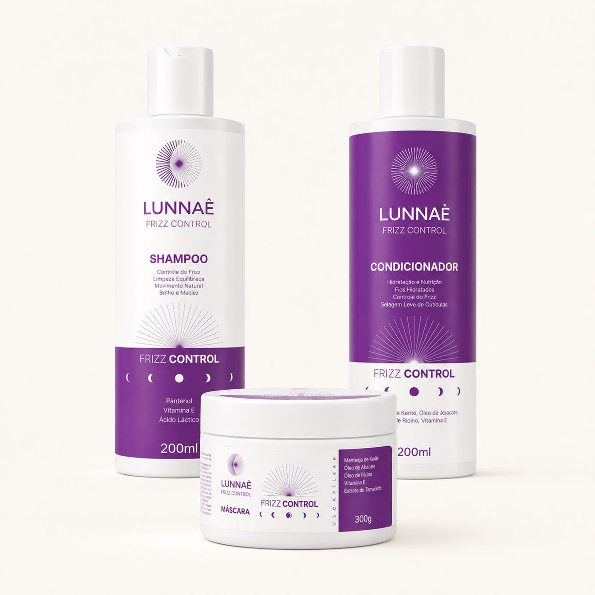 Kit Frizz Control Capilar : Shampoo + Condicionador + Máscara - Lunnaè