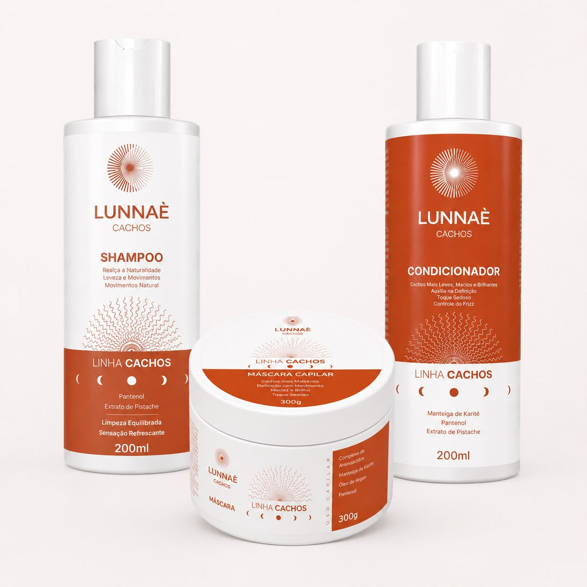 Kit Capilar Cachos: Shampoo + Condicionador + Máscara Cachos - Lunnaè